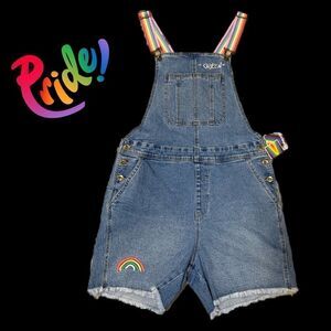 NWT Pride adult rainbow shorttails bibs light wash unisex